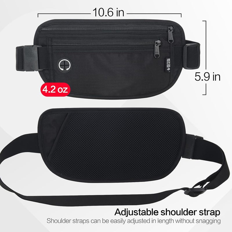Arouselove Slim RFID Blocking Money Belt for Travel - Anti-Theft Hidden Passport Holder Waist Wallet with Secure Pouch for Cash, Credit Cards & Phone Safe (Black) - Image 3